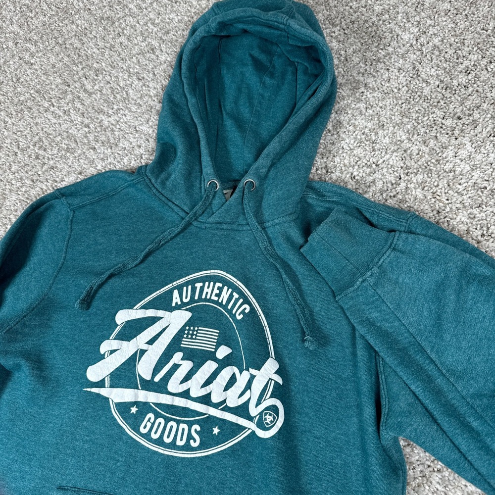 Ariat Hoodie Womens Small Teal Heathered Western Casual Graphic Logo Pullover